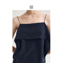 TOTEME女装 23年新款海军蓝色桑蚕丝褶饰长款吊带连衣裙